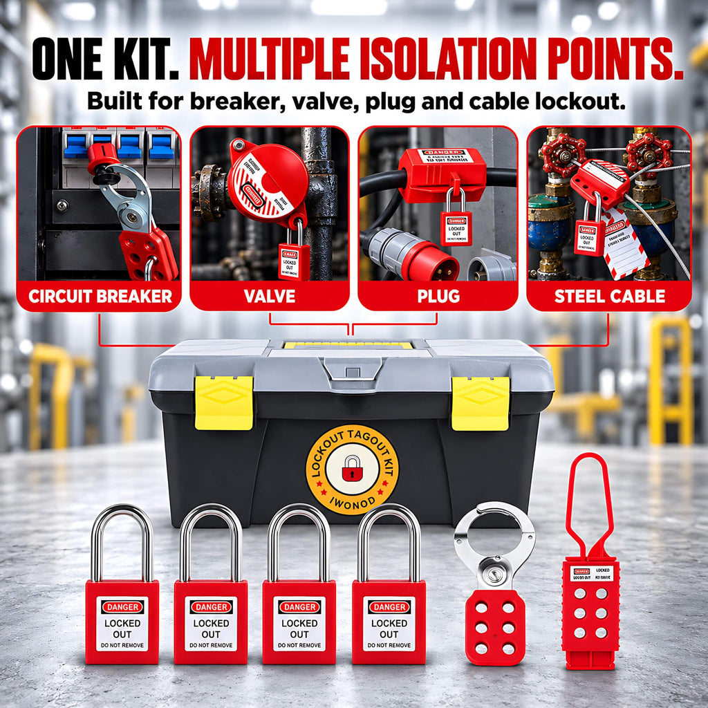 50-Piece Lockout Tagout Kit with 4 Keyed-Different Padlocks & Toolbox
