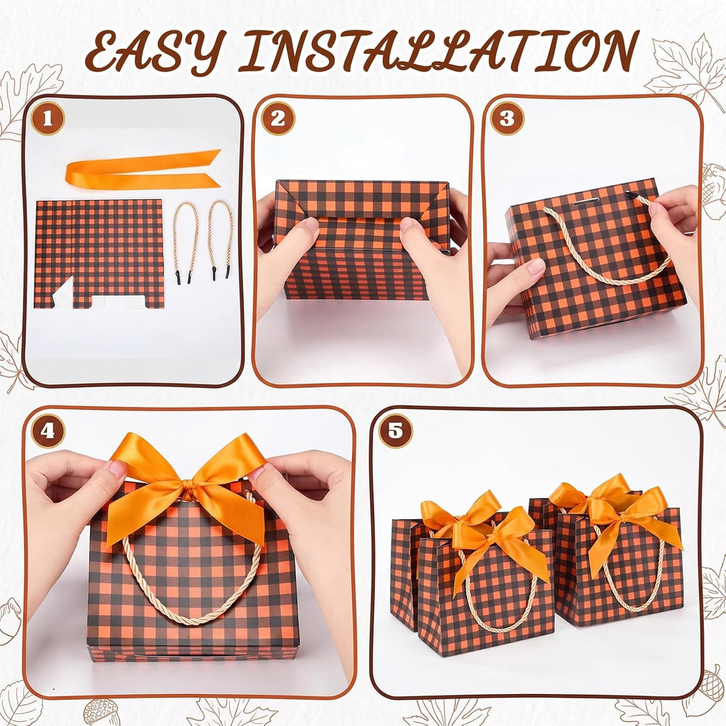 50 Pcs Small Fall Paper Gift Bags with Handles, Orange & Black
