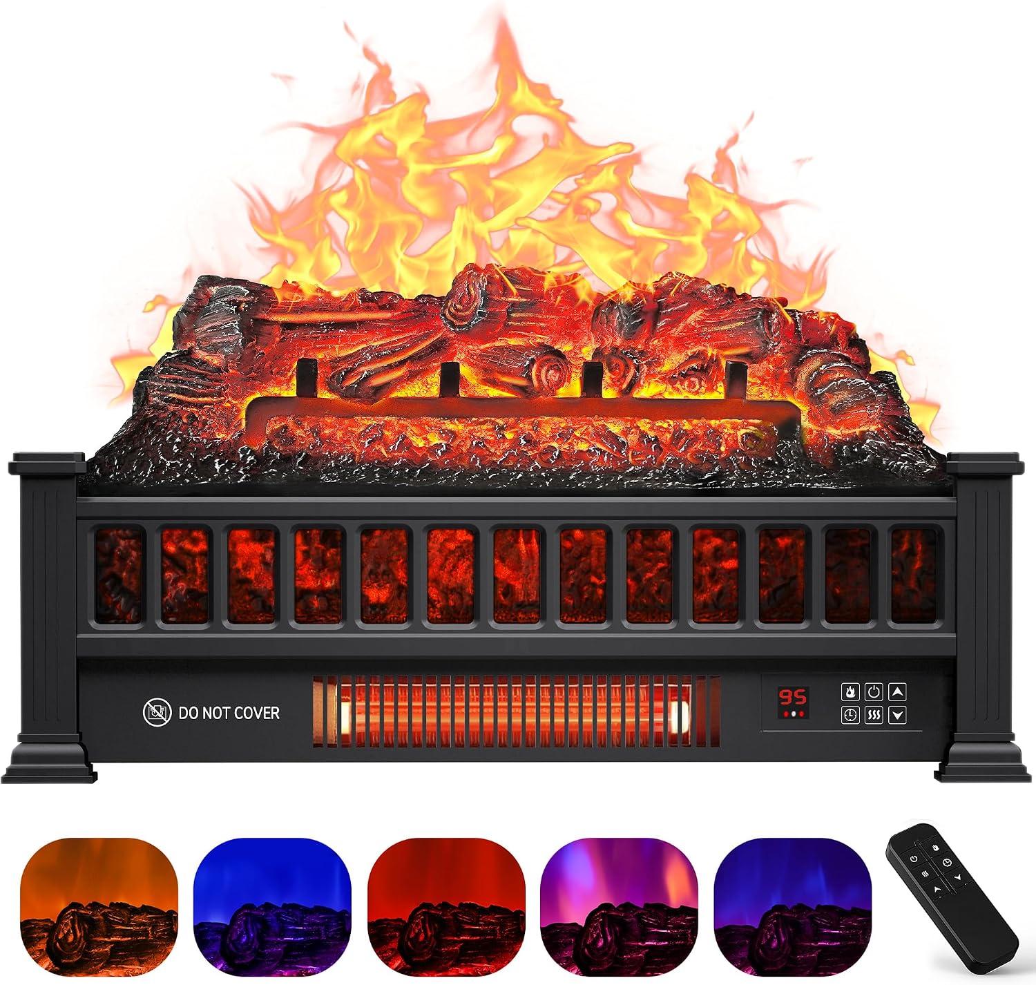 20" Electric Fireplace Logs Inserts Heater with Remote Control | 5 Adjustable Flame Colors & Speeds, Realistic Fake