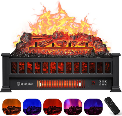 20" Electric Fireplace Logs Inserts Heater with Remote Control | 5 Adjustable Flame Colors & Speeds, Realistic Fake