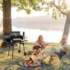 Barrel Charcoal Grill with Offset Smoker, Large BBQ Outdoor Smoker Grill with Wheels for Party Garden Patio and
