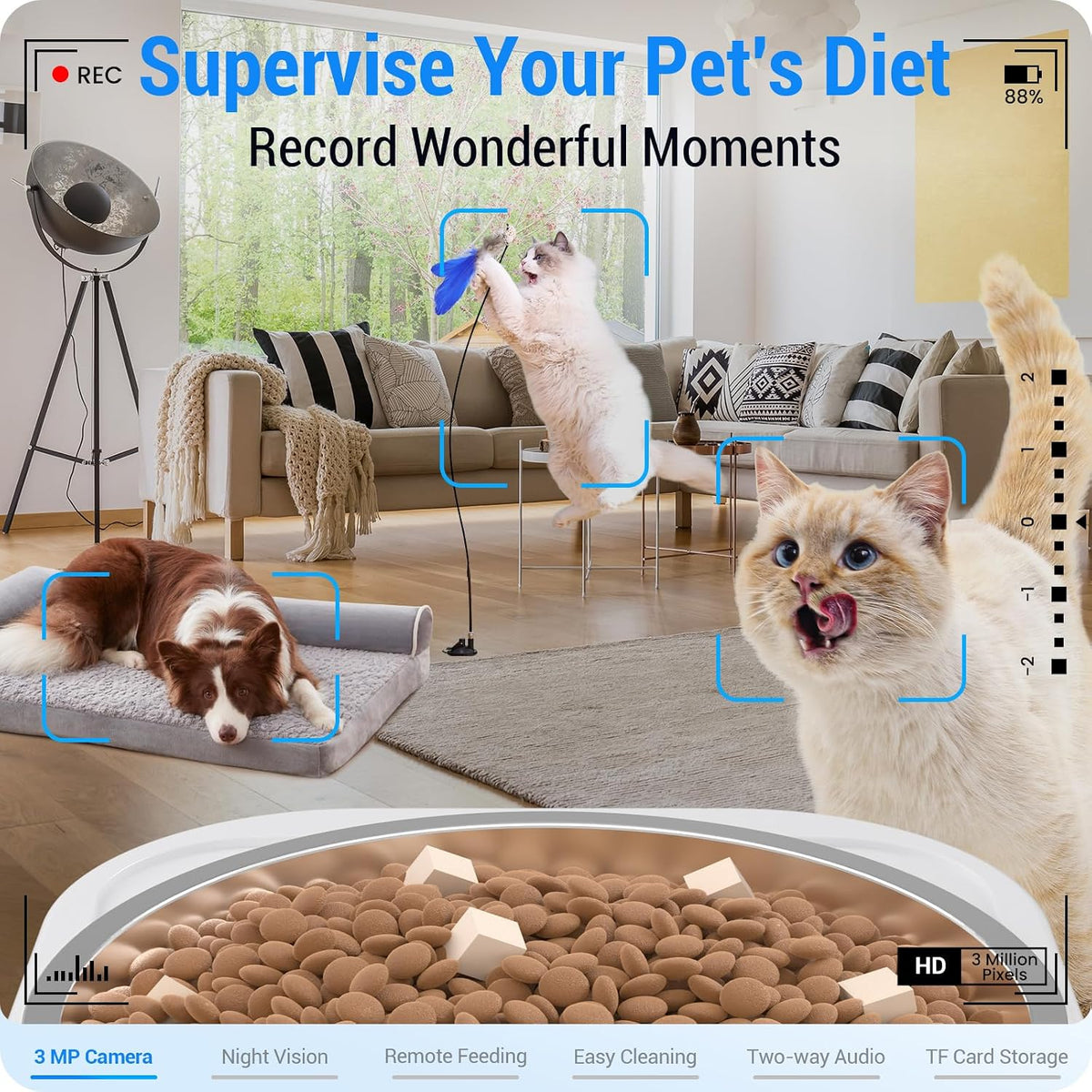 Automatic Cat Feeder with 2K Camera: 5G WiFi Automatic Dog Feeder with Night Vision,Cat Food Dispenser with 7L Large
