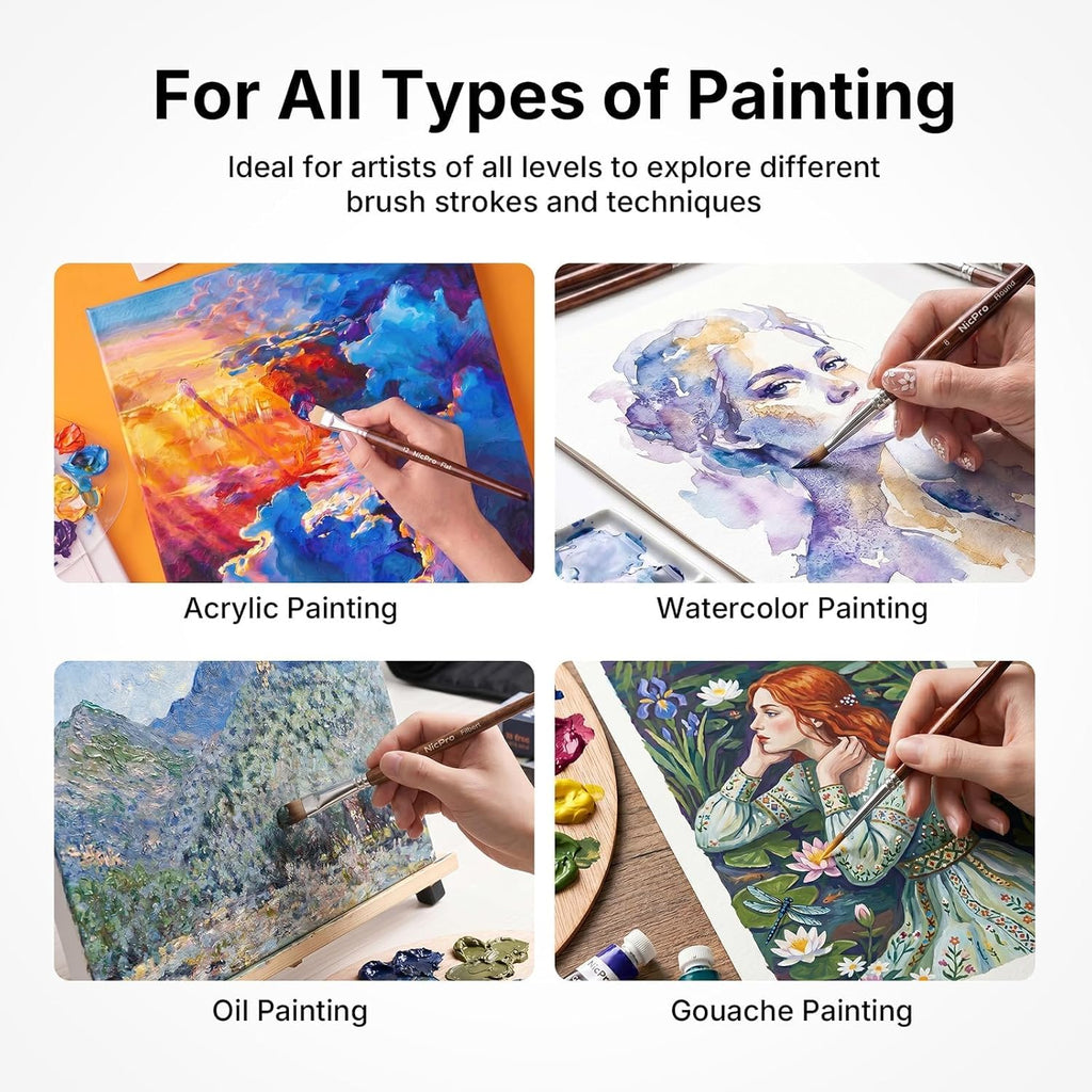 30pcs Paint Brush Set, Professional Acrylic Paint Brushes with Paint Spatula and Cloth Roll, Paintbrushes for Acrylic