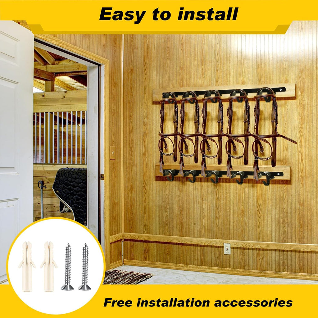 4 Pcs Bridle Rack for Horse Wall Mount, Horse Tack Bulk, Five Hooks
