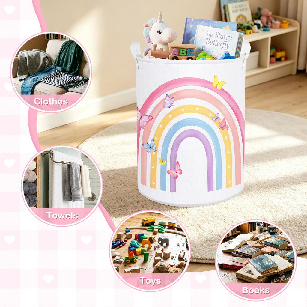 Rainbow&Butterfly Kids Storage Basket, Foldable Laundry Baskets
