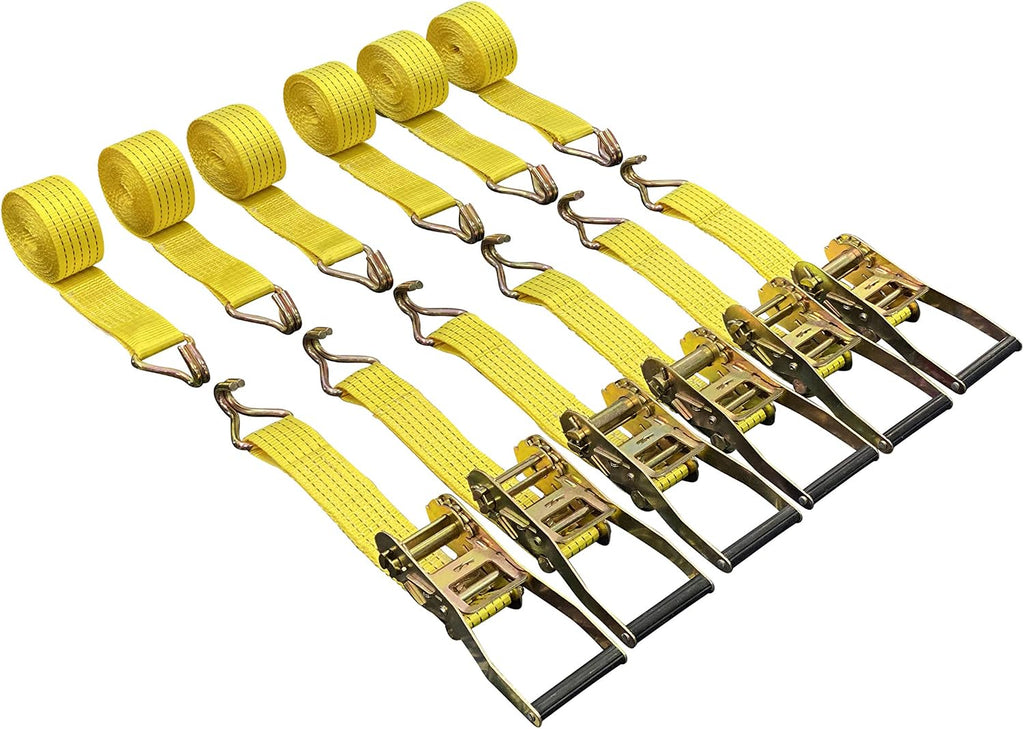 Ratchet Tie Down Straps, 2 in x 15 ft, 5,000 lb Breaking Strength, J-Hook, 6-Pack