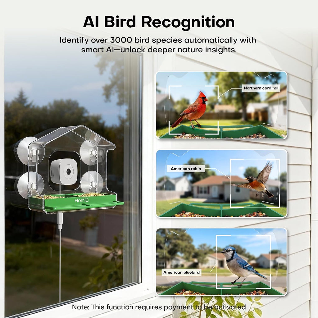 Smart Bird Feeder with Window Camera, 2K HD Camera for Window Viewing, AI BirdSpecies Recognition & Instant Alerts