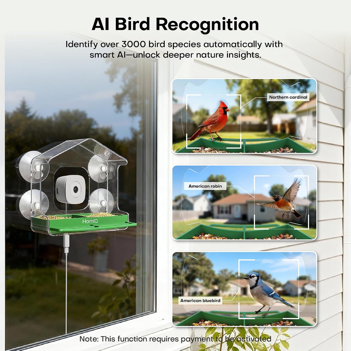Smart Bird Feeder with Window Camera, 2K HD Camera for Window Viewing, AI BirdSpecies Recognition & Instant Alerts
