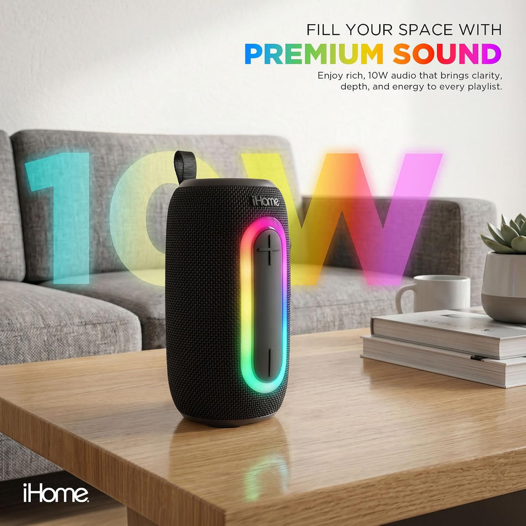 Quest Pro Wireless Portable Speaker, Bluetooth 5.3, RGB Color-Changing Lights, Water Resistant, Rechargeable Battery