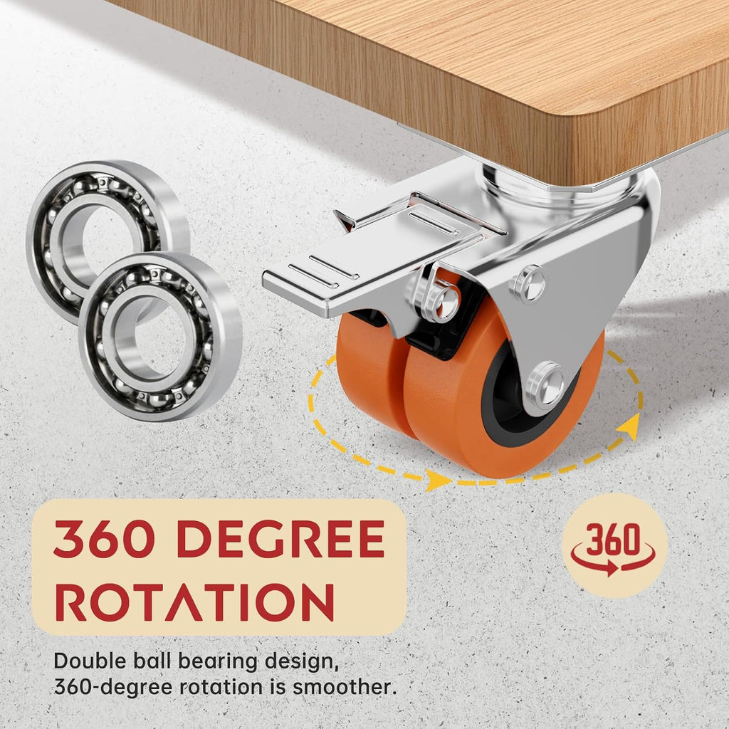 2 Inch Heavy Duty Caster Wheels Set of 4 Locking Plate | 880lb, 360° Swivel, TPR Floor-Safe, Industrial Casters