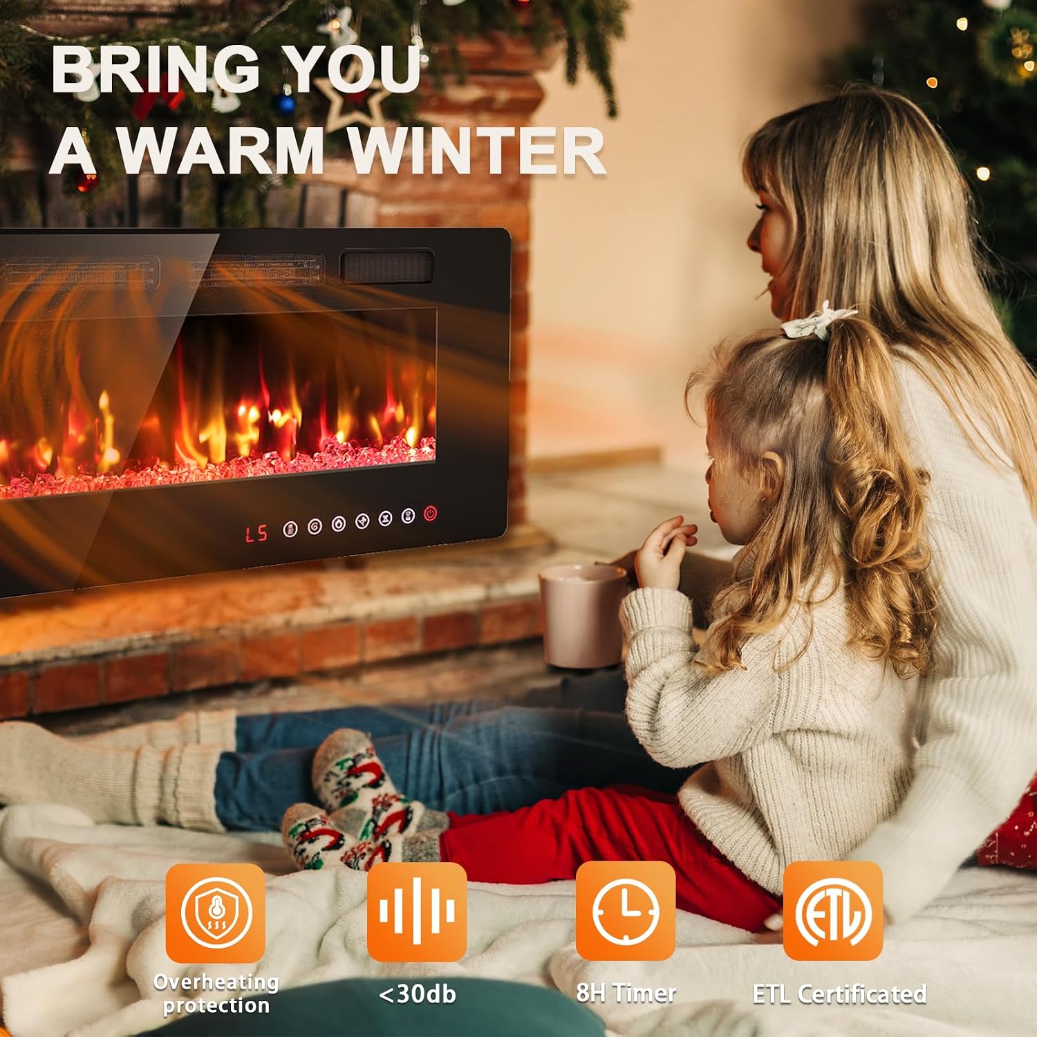 60" Electric Fireplace Recessed Wall Mounted, Ultra Thin Linear Fireplace Inserts,12 Flame Colors, Timer, Remote &