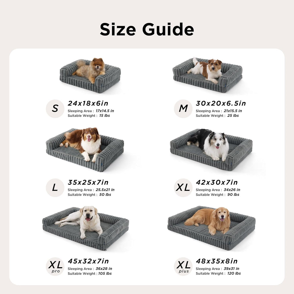 ComfyFleece Orthopedic Dog Beds Large Sized Dog, Waterproof Memory Foam Pet Couch Sofa with Sides, Non-Slip Bottom