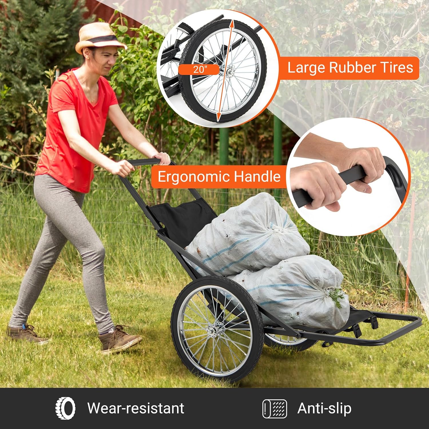 Folding Deer Cart with Polyester Liner, 550 LBS Heavy-Duty Hunting Game Hauler with 20" Rubber Wheels, Ergonomic