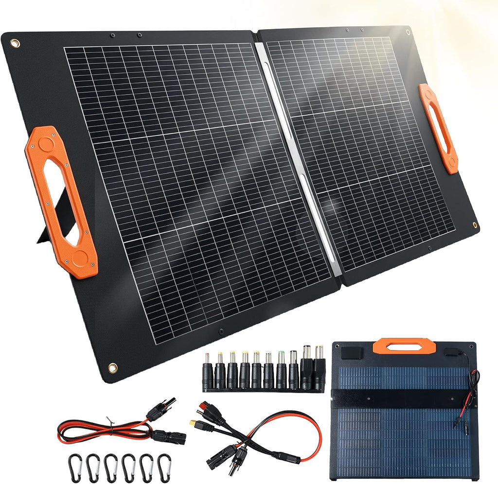 N-Type 16BB 100W Bifacial Portable ETFE Solar Panel Charger, Foldable Monocrystalline Panel w/ 30% High-Efficiency