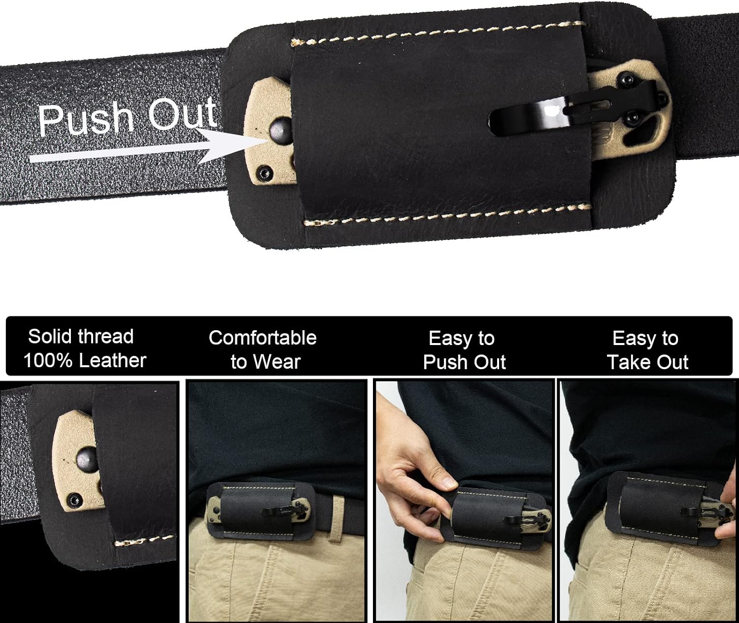 Knife Sheath, Handmade Knife Holster, Horizontal Carry Leather Sheath for Belt, EDC Pocket Organizer for Men,Size