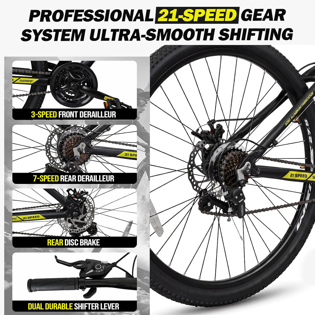Mountain Bike, 26/27.5-Inch Adult Bike, 21-Speed Rear Disc Brake, Lightweight Aluminum Frame for Men and Women