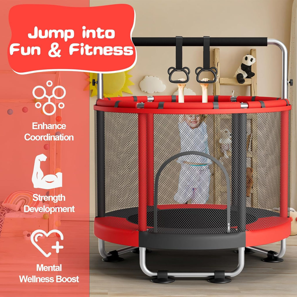 55" Trampoline for Kids with Enclosure, 440lbs Capacity Indoor & Outdoor Toddler Trampoline with Adjustable