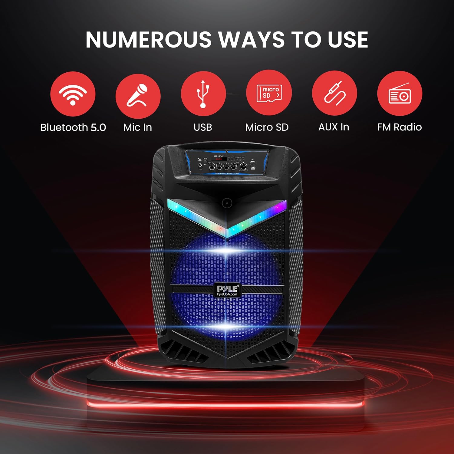 Portable Bluetooth PA Speaker System - 1200W Rechargeable Outdoor Bluetooth Speaker Portable PA System w/ 15”