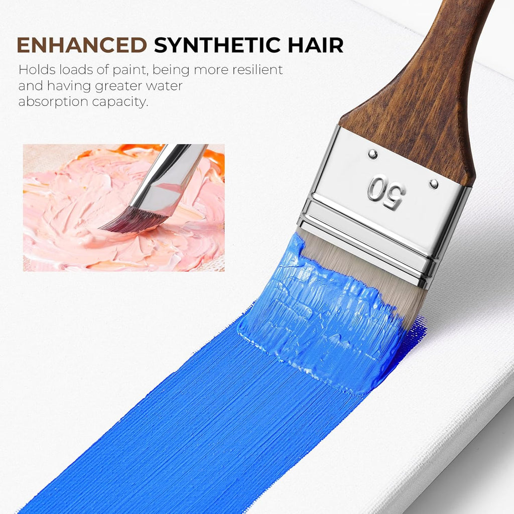 25pcs Paint Brush Set, Professional 9 Shapes with Wide Flat, Filbert, Fan, Dagger, Cat Tongue, Round, Angle, Rigger