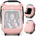 Car Seat Cover Baby, Carseat Covers Girl Boy, Breathable Muslin Cotton, Large Mesh Window, Infant Car Seat Canopy
