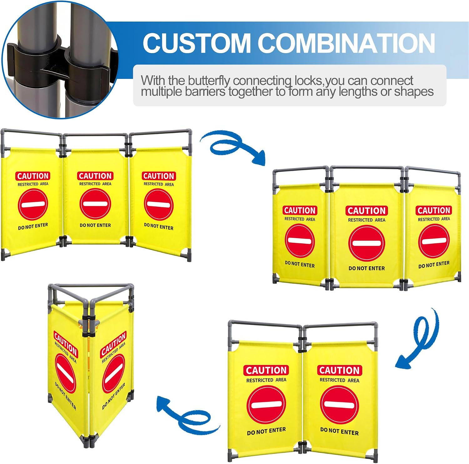 3-Panel Safety Barricade,5.8FT Foldable Security Sign Barrier Gate,Safety Warning Barricade Fence,Traffic