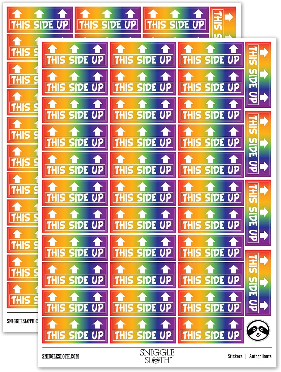 This Side Up Arrows Box Crate Shipment Sticker Pack - Matte Finish - Small 1.50" Size - Rainbow
