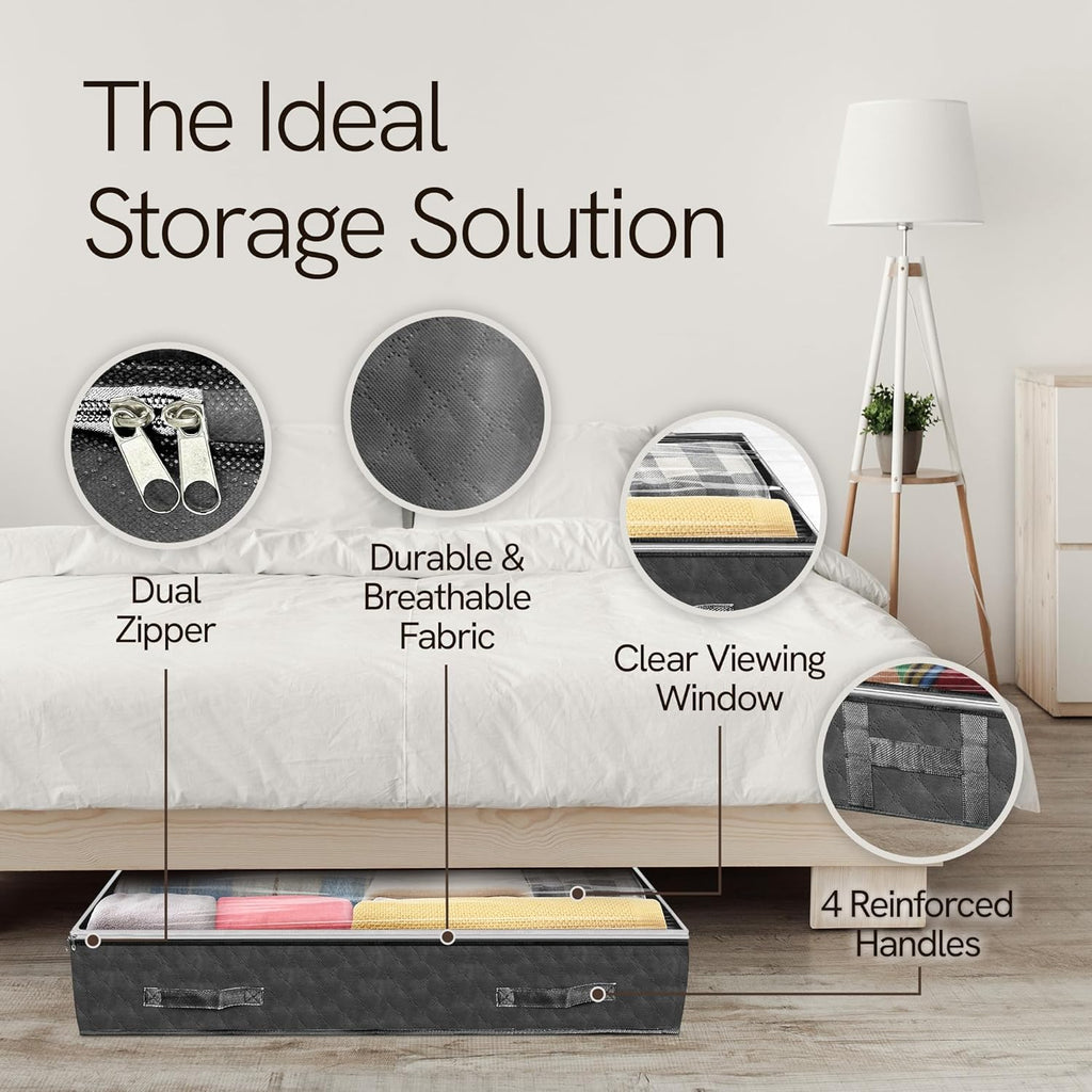 90L Under Bed Storage Containers (8 Pack) | Closet Organizer with Clear Window | Underbed Storage Bins for Towels
