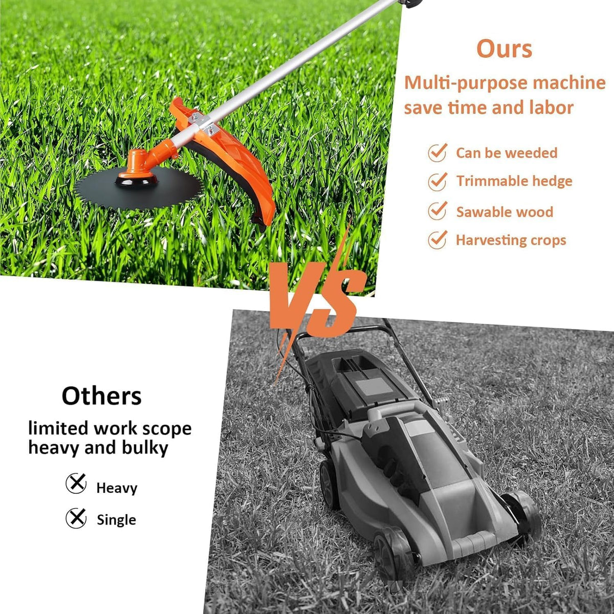 52cc Gas Powered String Trimmer & Brush Cutter, 2-Cycle Professional Weed Eater Weed Wacker 6-in-1 Multi-Tool with