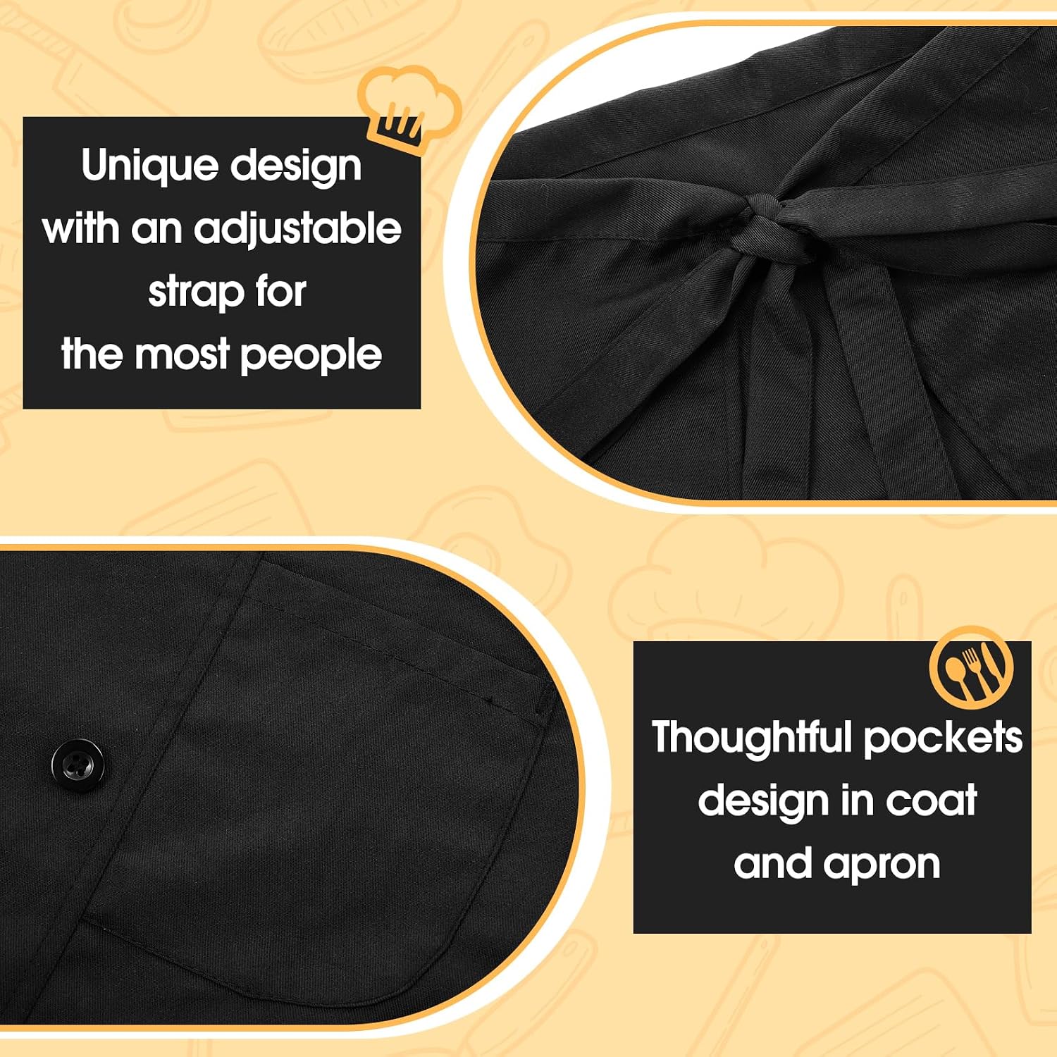Halloween 3 Pcs Chef Unisex Costume Tall Hat Coat Bistro Apron Set Chef Jacket Coat Apron for Man(Long