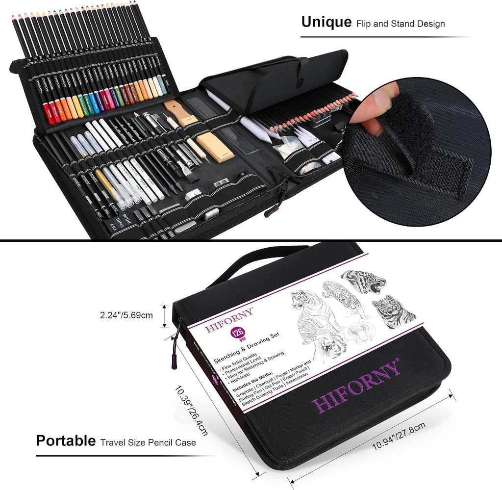 126 PCS Drawing Kit Sketching Pencil Set,Sketch Pencils Art Supplies with 3-Color