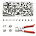 200 Sets Metal Snap Buttons with Fastener Pliers Press Tool Kit, Silver Solid Sewing Snaps for Fabric,Prong Snap