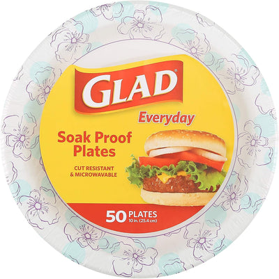 Round Paper Plates, Blue Flower Design, 10 Inch, 50 Count