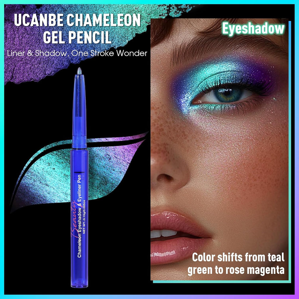 Chameleon Eyeshadow & Eyeliner Gel Pencil-Multichrome Shifting Colors Metallic Glitter Eye Makeup,Waterproof