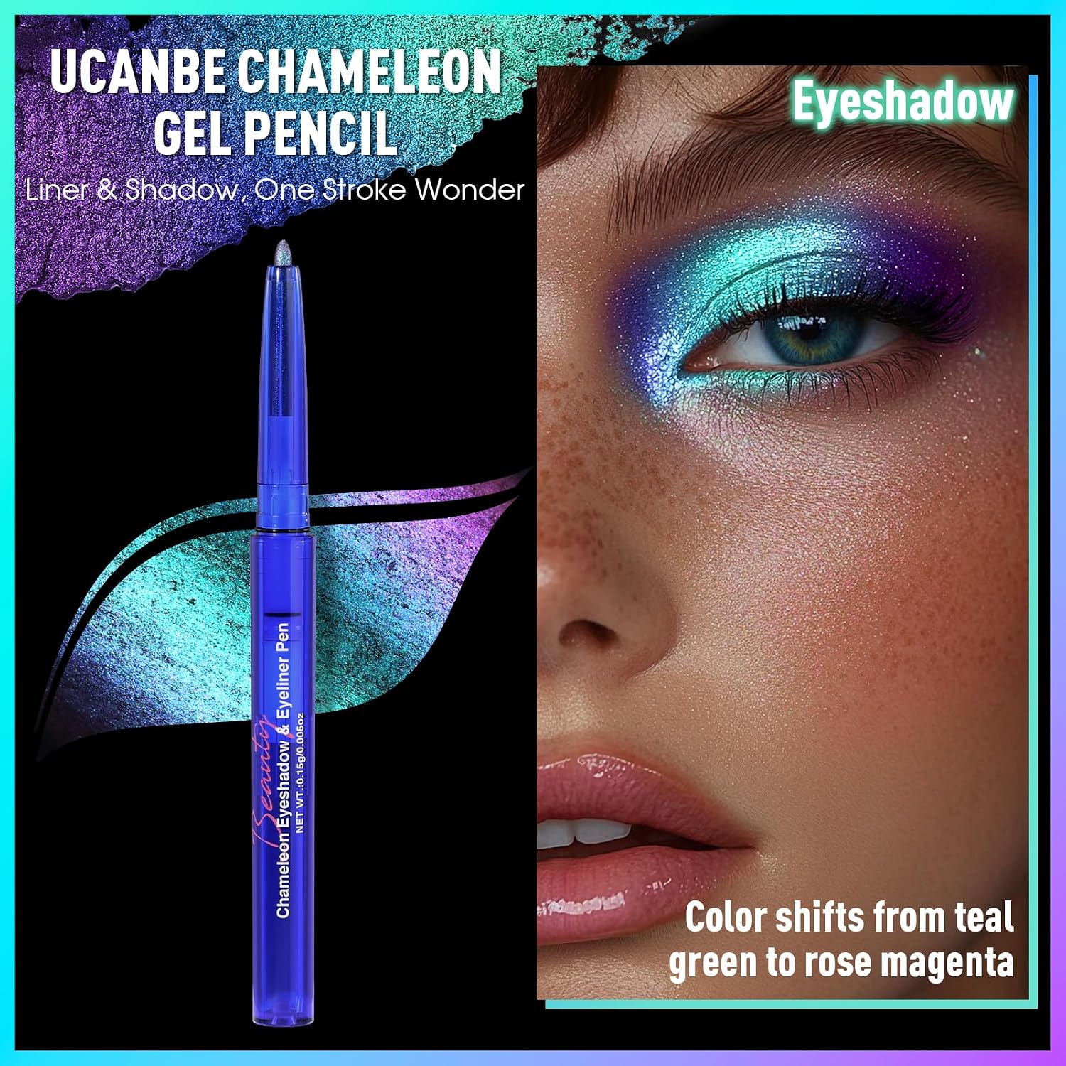 Chameleon Eyeshadow & Eyeliner Gel Pencil-Multichrome Shifting Colors Metallic Glitter Eye Makeup,Waterproof