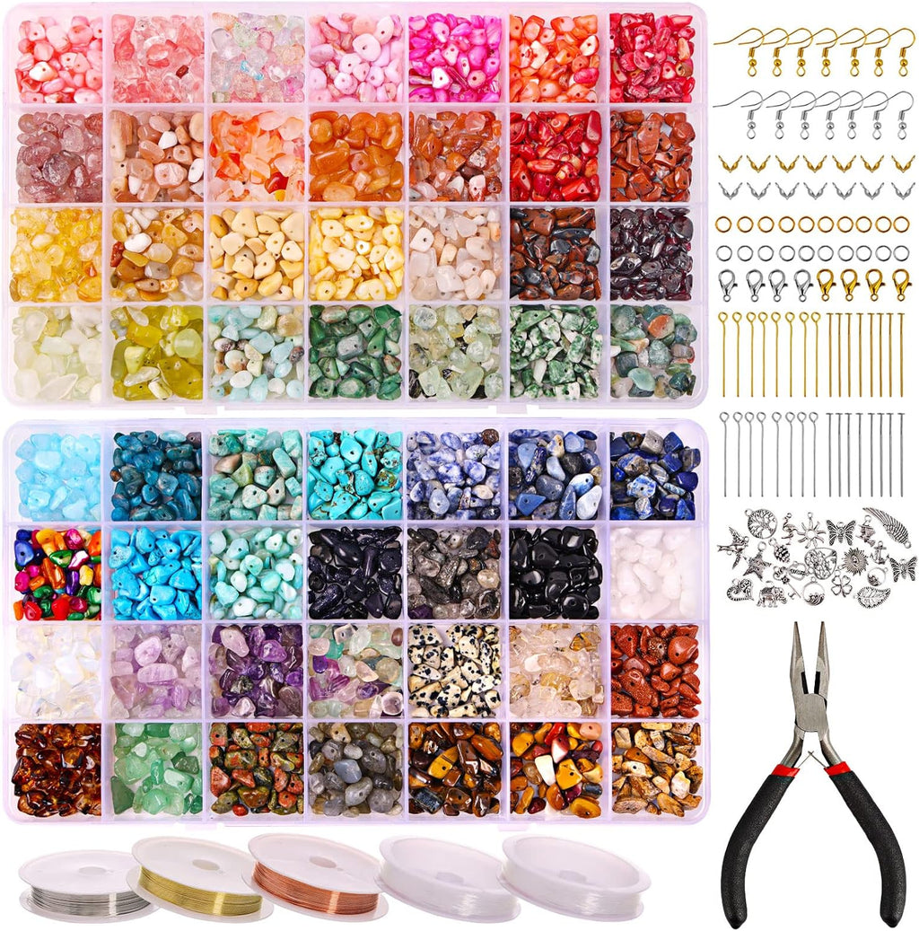Jewelry Making Supplies Kit 1800pcs 56 Colors Crystal Beads, Bracelet Making Kit Gemstone Chip Beads Irregular