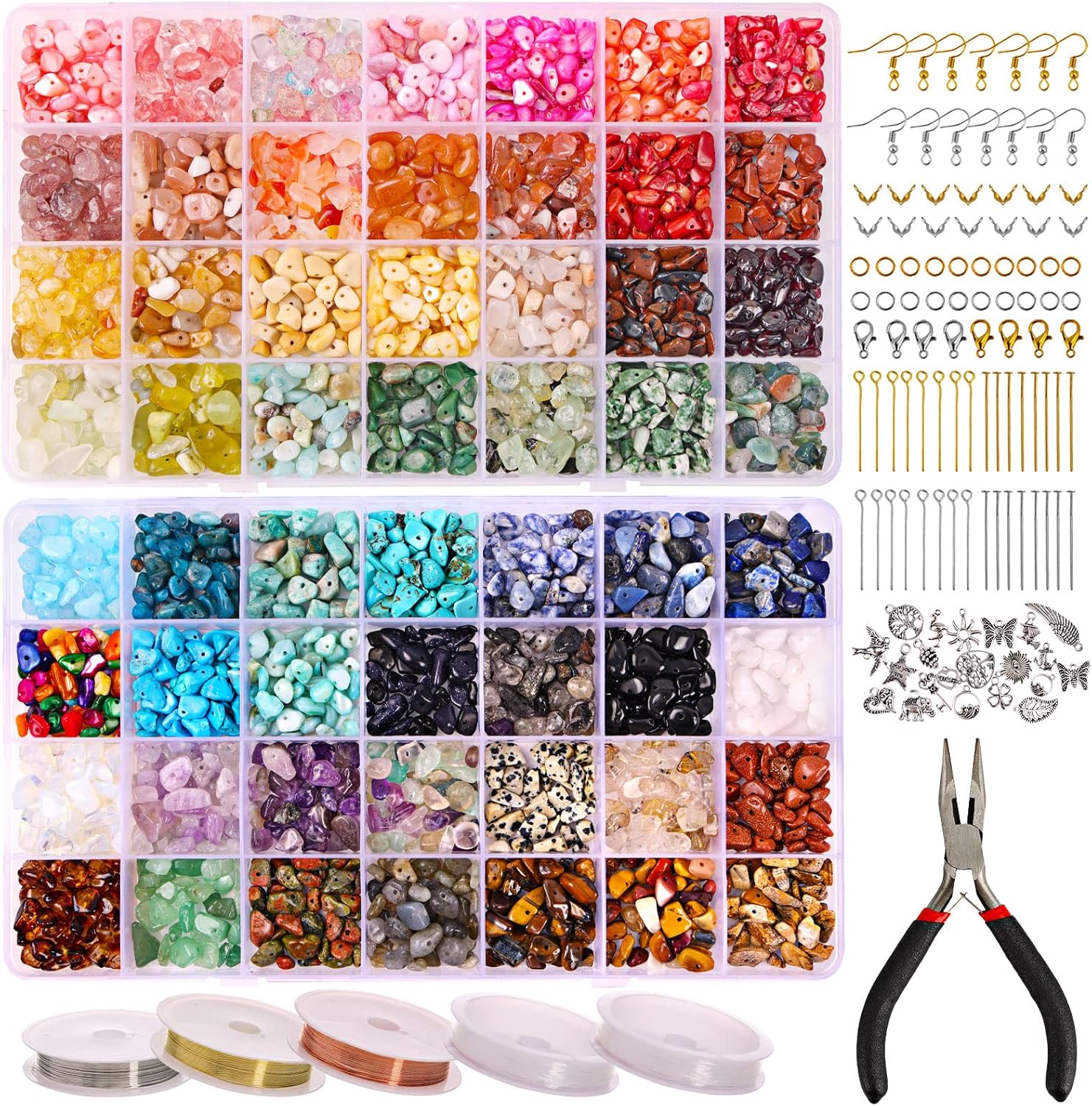 Jewelry Making Supplies Kit 1800pcs 56 Colors Crystal Beads, Bracelet Making Kit Gemstone Chip Beads Irregular