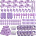 120 Pcs Spa Party Purple Sleepover Party Supply Bulk Headband Wristband Scrunchies Towels Makeup Bag Mirror Claw Hair