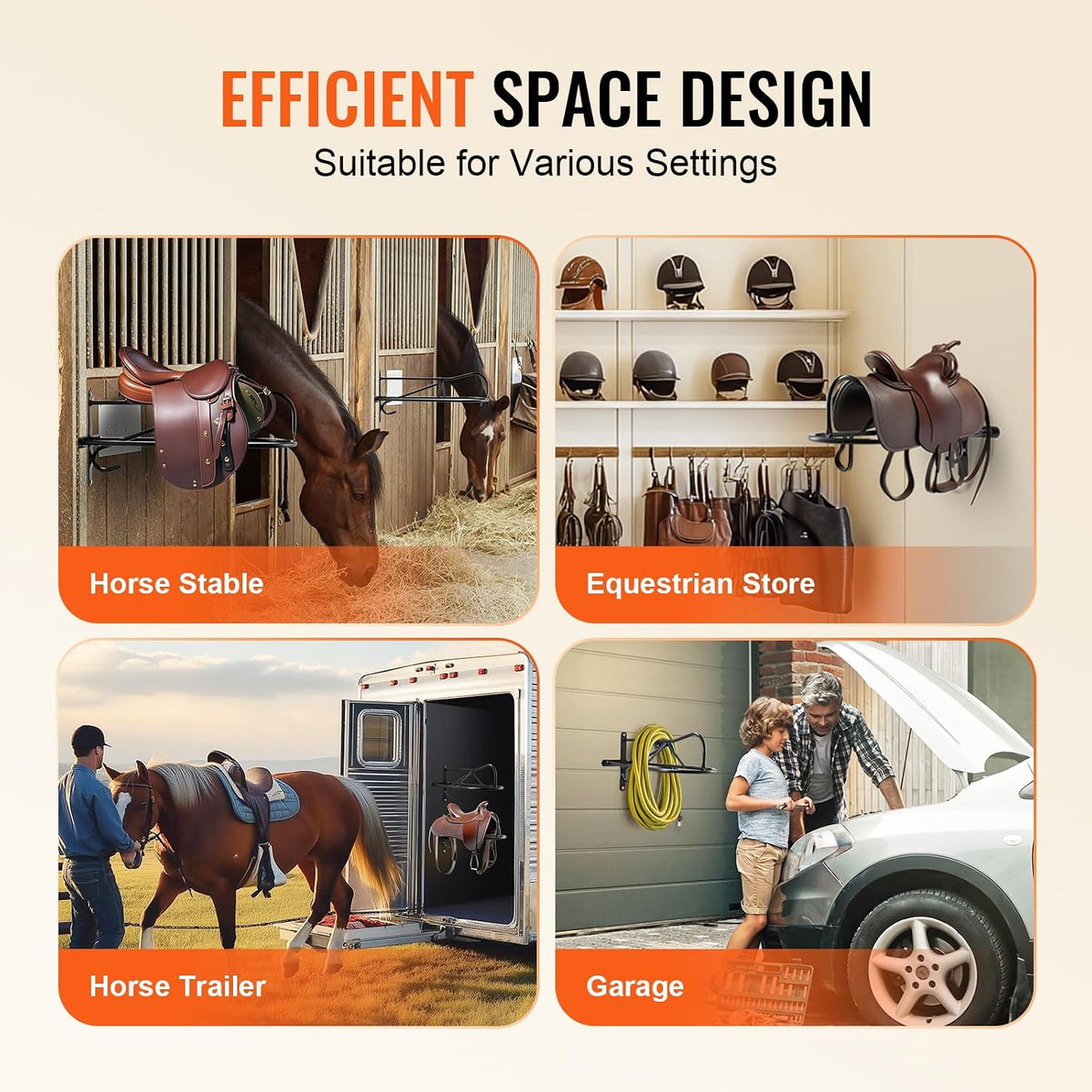 Wall Mount Saddle Rack, 27.3 x 16.3 x 12.5 in, 8 Packs Horse Saddle Rack with Pad Bar, Portable Saddle Stand for