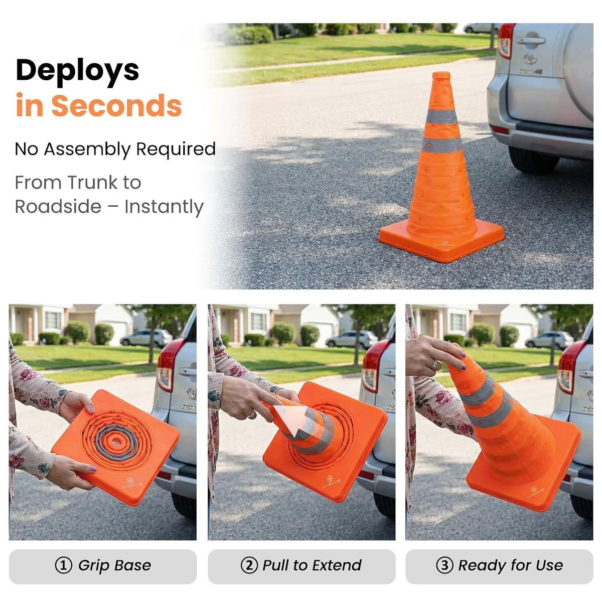 18 inch Collapsible Traffic Cones, Safety Cones with Reflective Collars, Multi Purpose Pop Up Extendable Road Safety