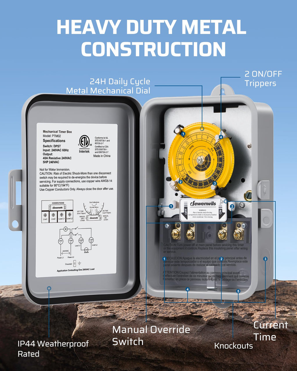 24-Hour Mechanical Timer Switch - 208-277VAC DPST, 5HP 40A