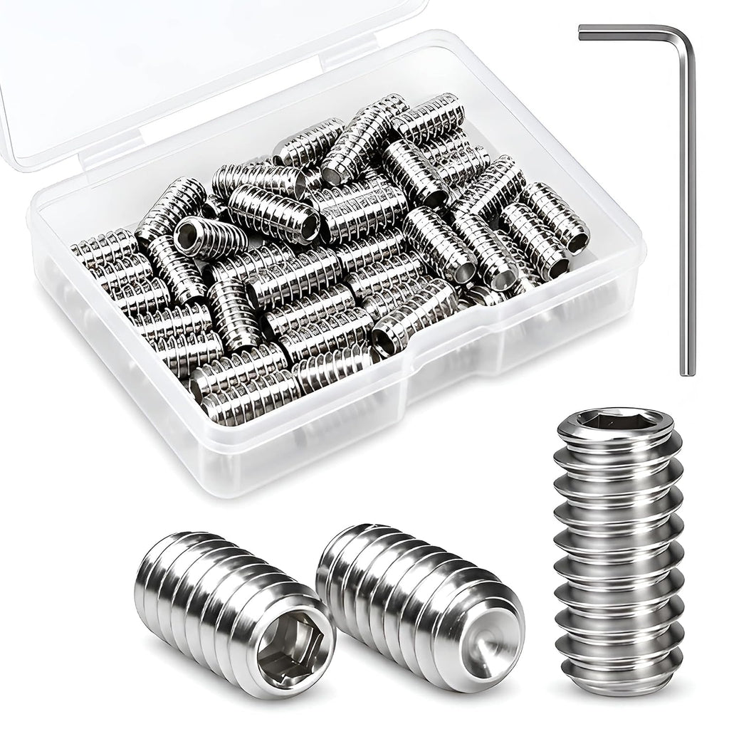 50Pcs #10-24 x 3/8" Set Screws, Hex Socket Grub Screws with Cup Point