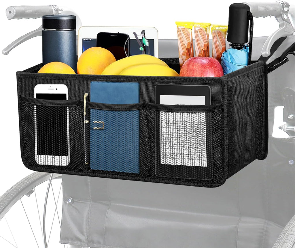 Wheelchair Basket for Back, Large Capacity Wheelchair Backpack Storage Bag with Cup Holder