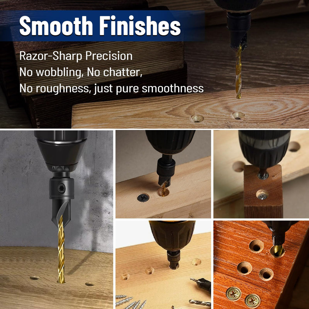 shengbenhao #4 Countersink Drill Bit Set for Wood 12Pcs Adjustable
