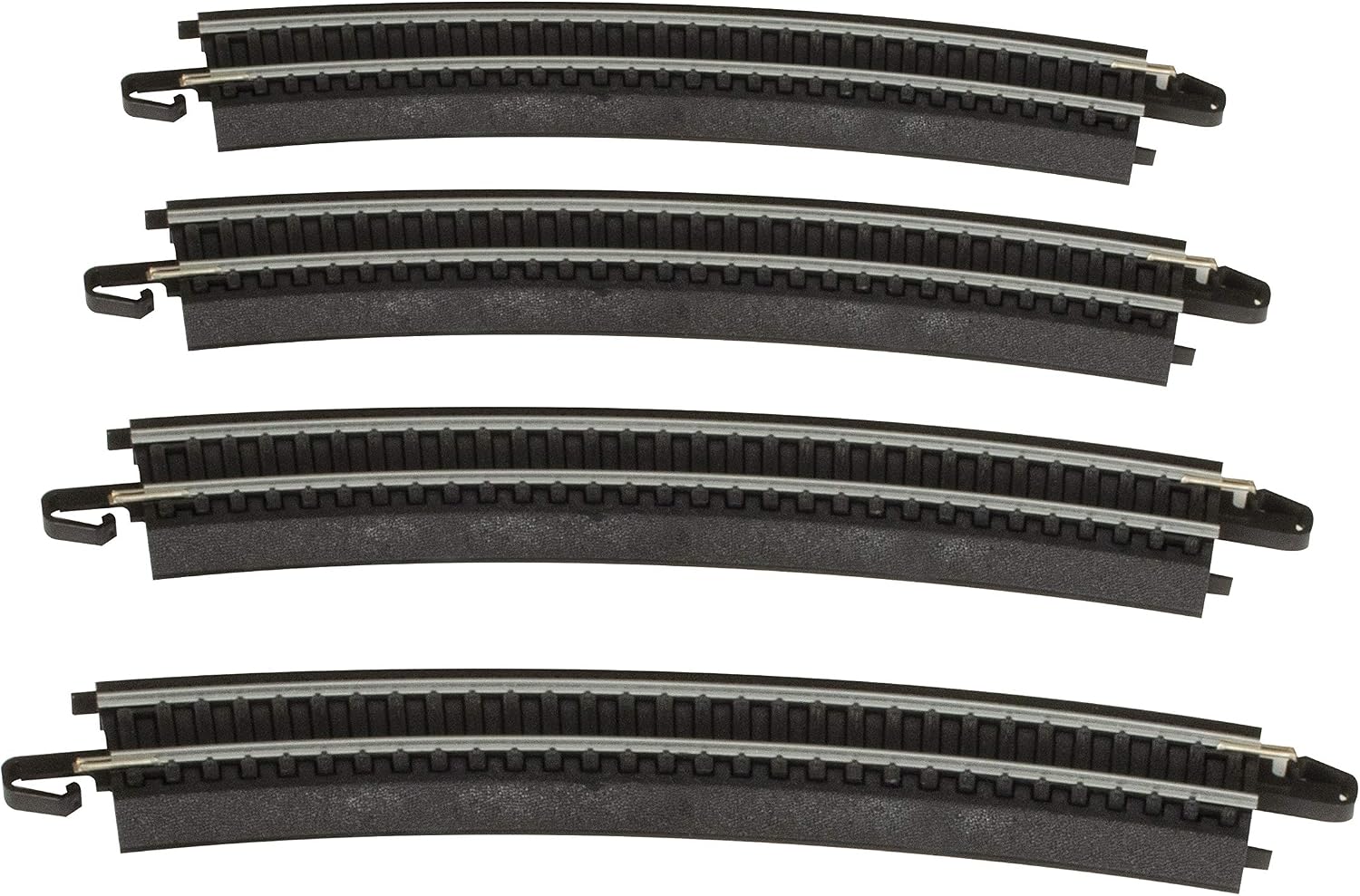Trains - Snap-Fit E-Z Track 18” Radius Curved Track (4/card) - Steel Alloy Rail With Black Roadbed - HO Scale |