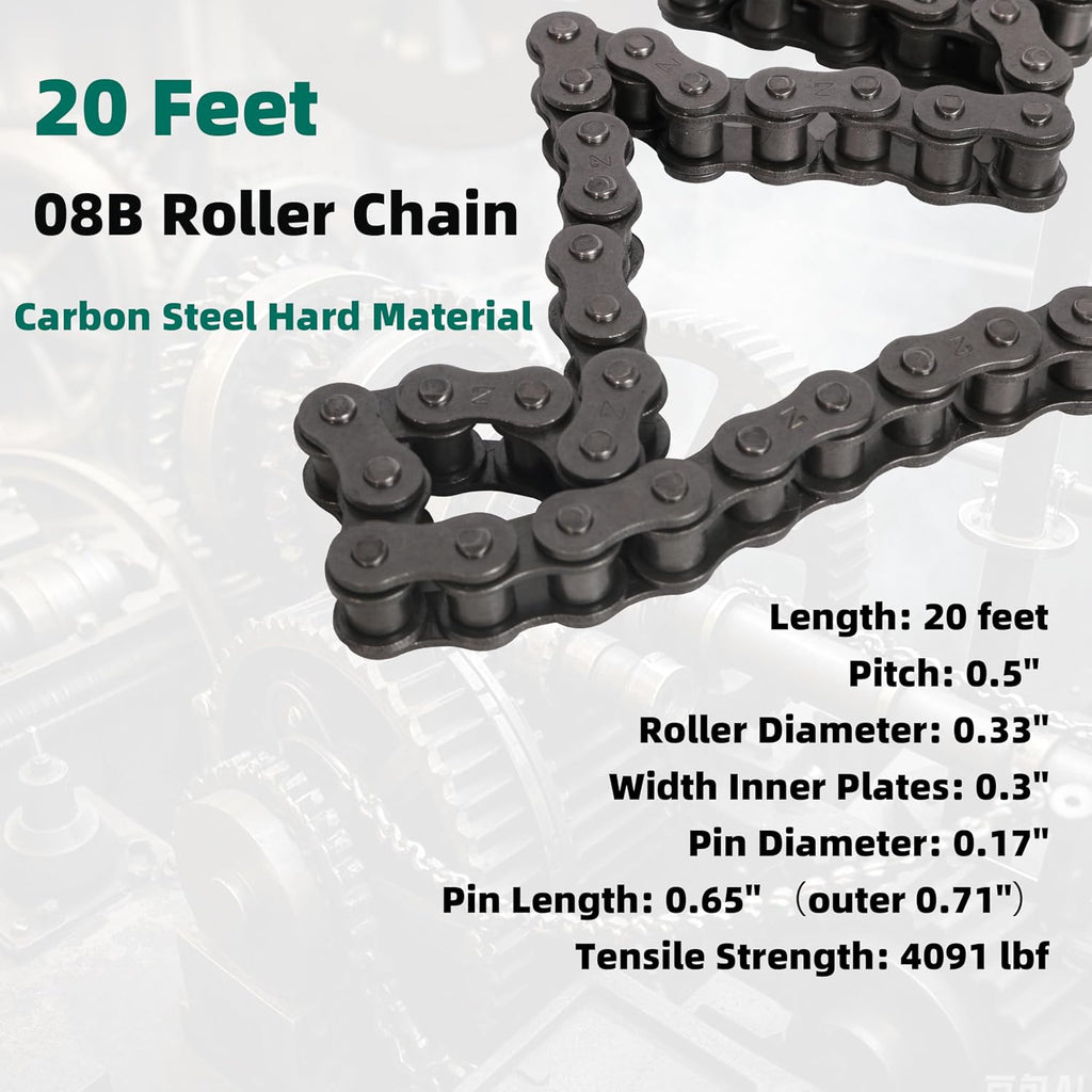 #08B Roller Chain 20 Feet 428 Carbon Steel Chains with 5 Connecting