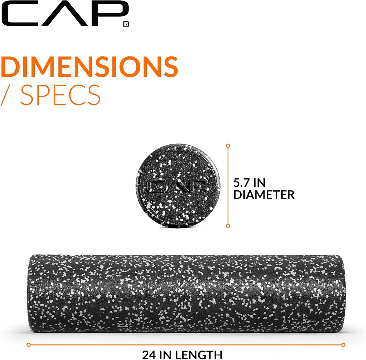 24-Inch Firm High-Density Foam Roller, Exercise & Recovery Massage, Speckled