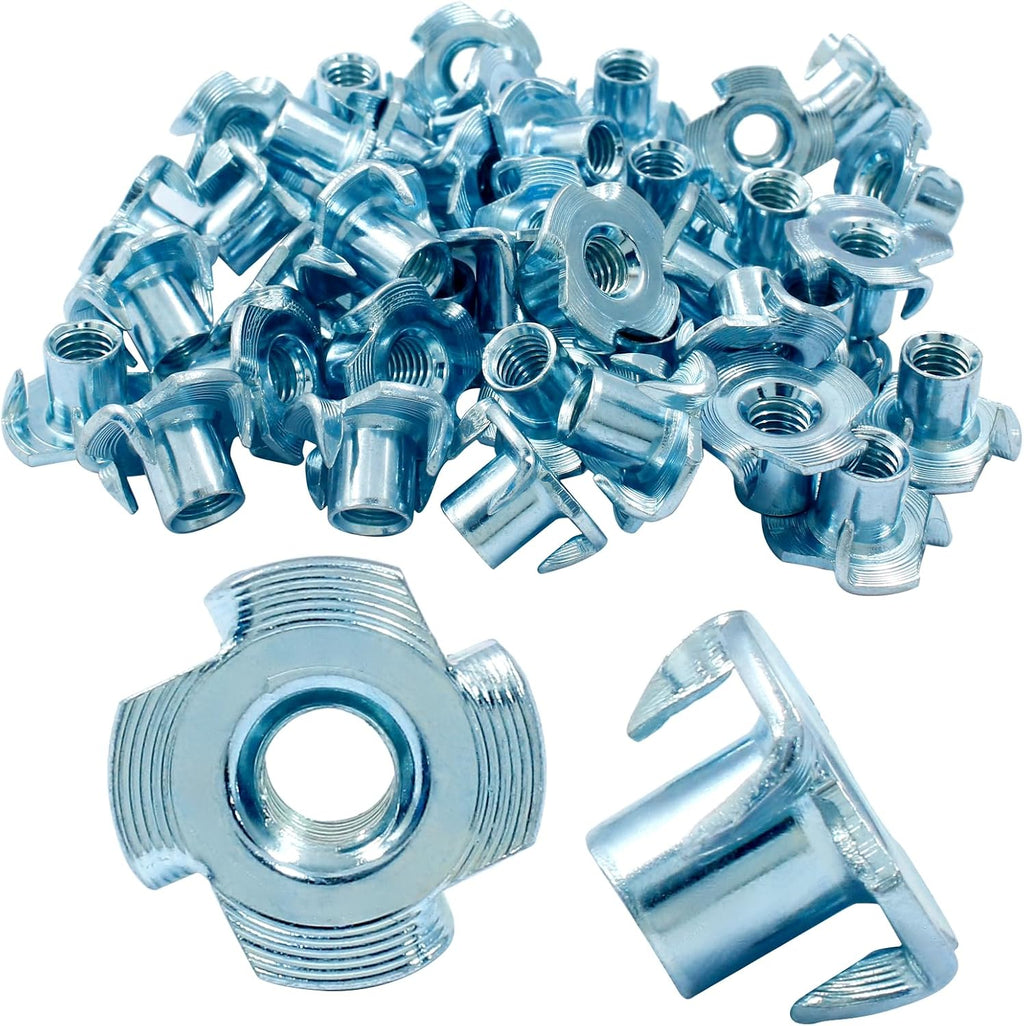 Hitefu M6 X 10mm T-Nut, 4 Pronged, Zinc Plated, 40Pcs