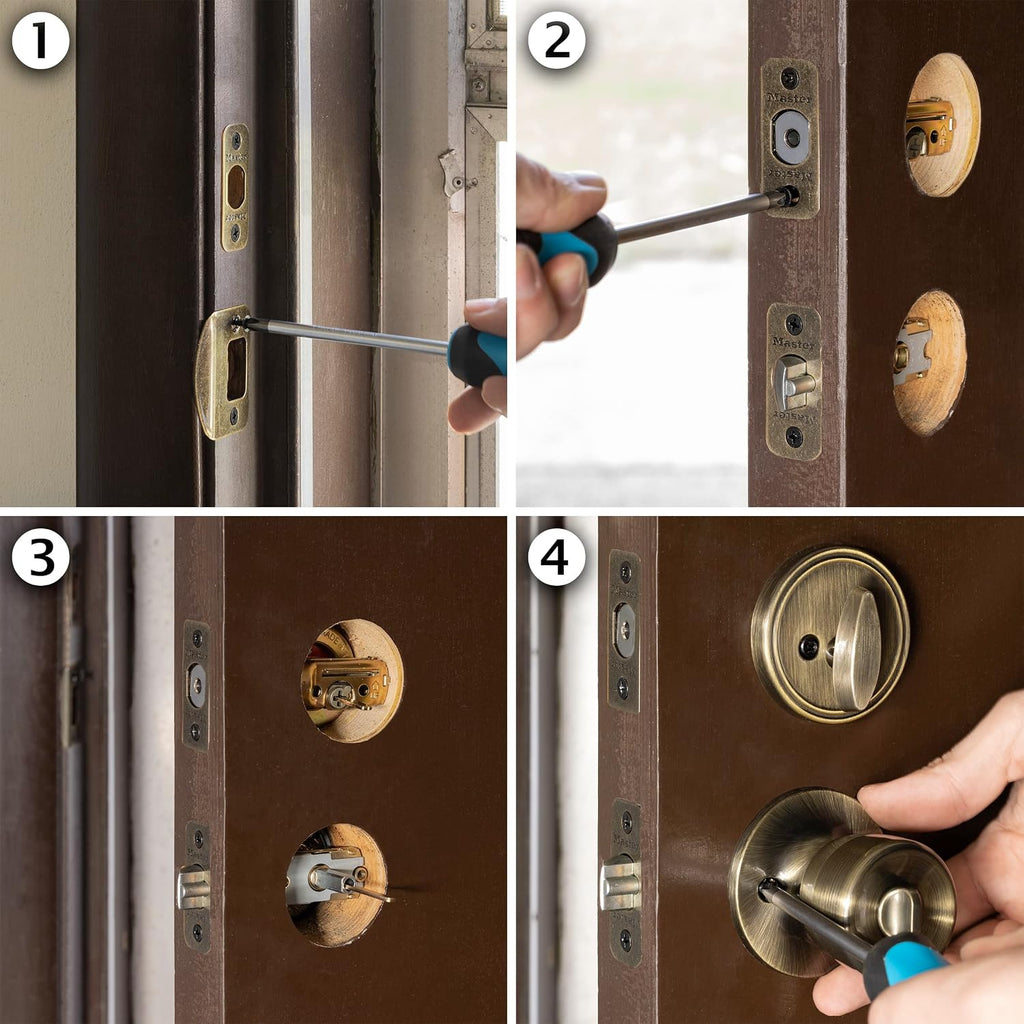 Keyed Entry Door Lock, Single Cylinder Deadbolt with Matching Tulip Style Knob, Antique Brass, TUCO0605,Combo