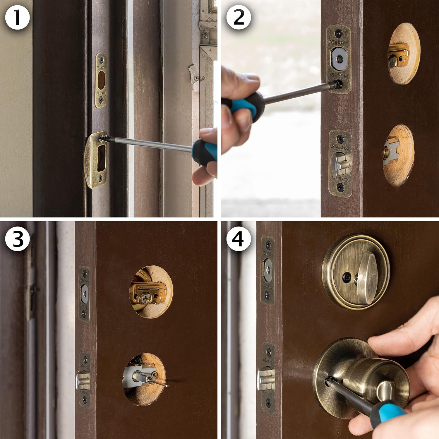 Keyed Entry Door Lock, Single Cylinder Deadbolt with Matching Tulip Style Knob, Antique Brass, TUCO0605,Combo