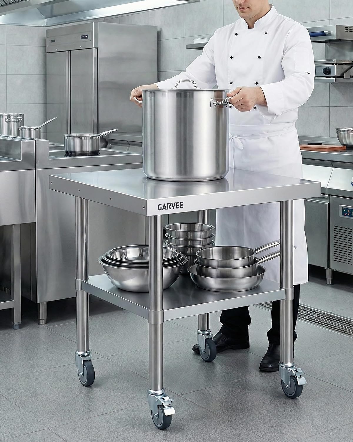 30" x 36" Thickened 1mm Stainless Steel Equipment Stand with Detachable Splashes, Prep Table with Casters &